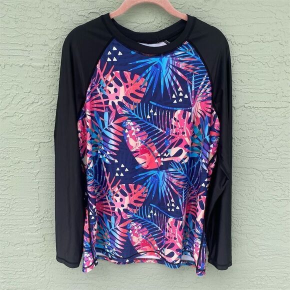 BesserBay Women's 2XL Rash Guard Top Tropical Hawaiian Print Long Sleeve - Picture 2 of 8